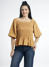Smocked peplum tops for women