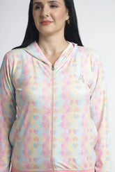Pastel-colored zip-up hoodie