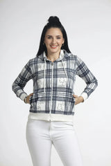 Women’s Plaid Zip-Up Hoodie with “Don’t Worry” Print - ASTRON