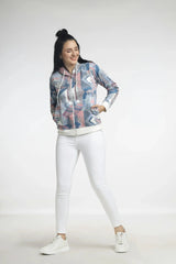 Women's Abstract Printed Hoodie - Multicolor Zip-Up for Stylish Comfort - ASTRON