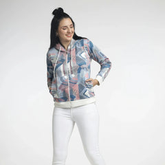 Women's Abstract Printed Hoodie - Multicolor Zip-Up for Stylish Comfort - ASTRON