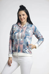 Women's Abstract Printed Hoodie - Multicolor Zip-Up for Stylish Comfort - ASTRON