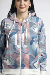 Women's Abstract Printed Hoodie - Multicolor Zip-Up for Stylish Comfort - ASTRON