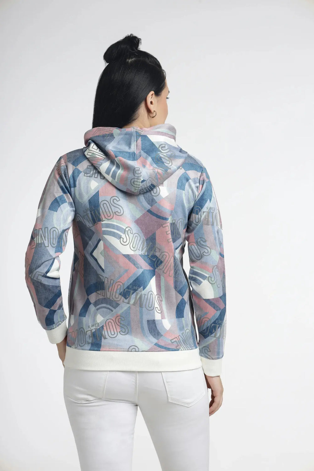 Women's Abstract Printed Hoodie - Multicolor Zip-Up for Stylish Comfort - ASTRON