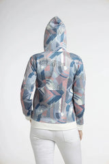 Women's Abstract Printed Hoodie - Multicolor Zip-Up for Stylish Comfort - ASTRON
