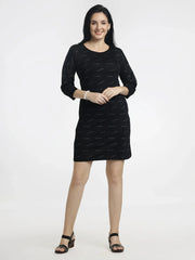 Women's Black Bodycon Dress with Elegant Print - ASTRON