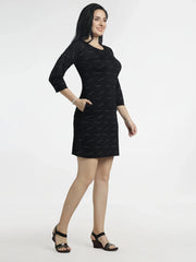 Women's Black Bodycon Dress with Elegant Print - ASTRON