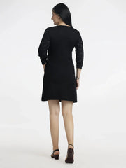 Women's Black Bodycon Dress with Elegant Print - ASTRON
