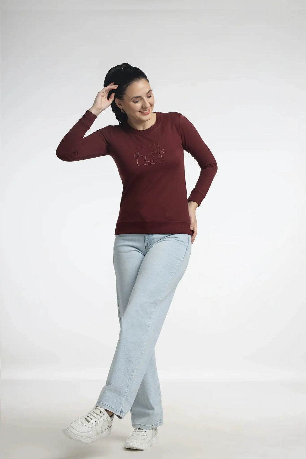 Women’s Maroon Printed Top - Stylish Full Sleeve Apparel for Trendy Looks - ASTRON
