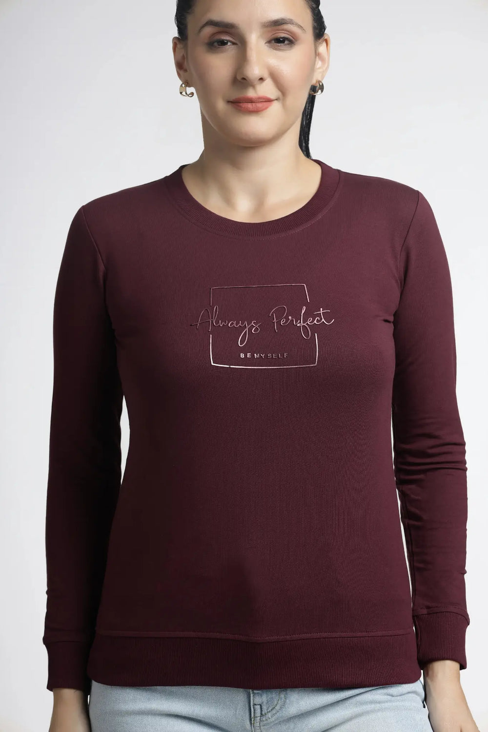 Women’s Maroon Printed Top - Stylish Full Sleeve Apparel for Trendy Looks - ASTRON