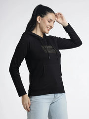 Women’s Black Hoodie with Trendy Print Design for Stylish Comfort - ASTRON