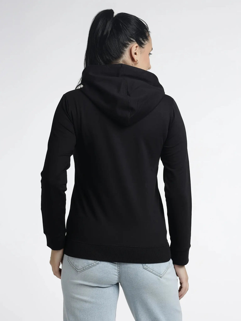 Women’s Black Hoodie with Trendy Print Design for Stylish Comfort - ASTRON