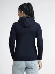 Women's Navy Blue Zip-Up Hoodie with Embellishments for Stylish Comfort - ASTRON