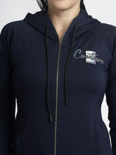 Women’s Navy Blue Embellished Zip-Up Hoodie