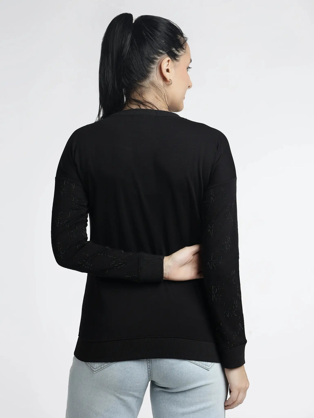 Women’s Embellished Black Sweatshirt for Stylish Comfort - ASTRON