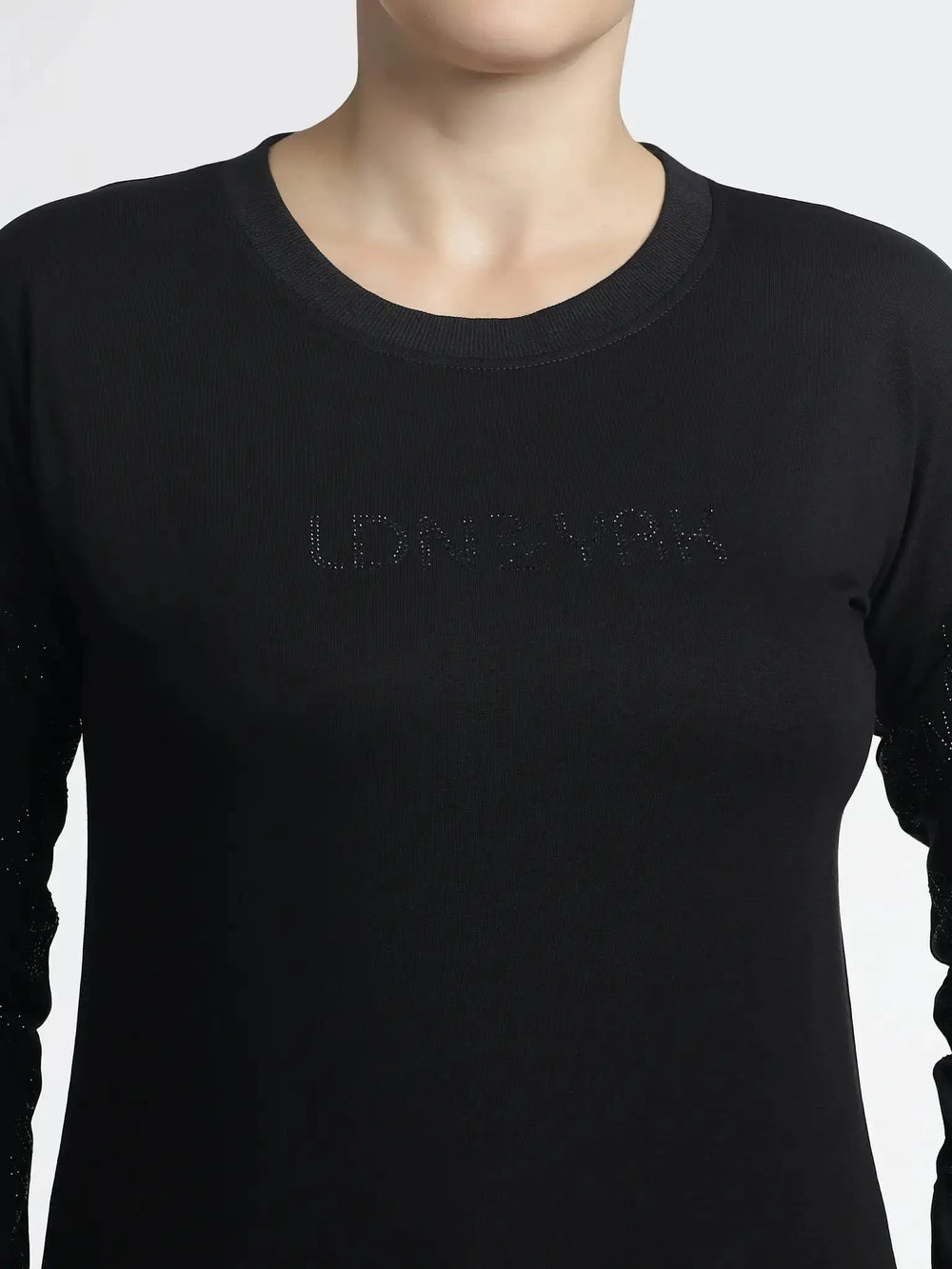 Women’s Embellished Black Sweatshirt for Stylish Comfort - ASTRON
