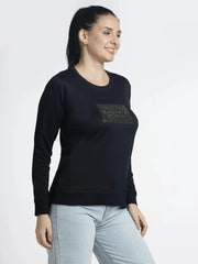 Women's Embellished Navy Blue Sweatshirt - Stylish Comfort for Every Occasion - ASTRON