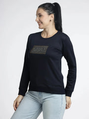 Women's Embellished Navy Blue Sweatshirt - Stylish Comfort for Every Occasion - ASTRON