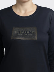 Women's Embellished Navy Blue Sweatshirt - Stylish Comfort for Every Occasion - ASTRON