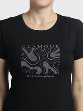 Women’s Printed T-Shirt-Glamour Embroidered Round-Neck Tee