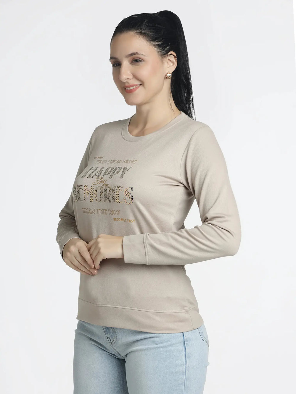 Women’s Printed Full Sleeves T-Shirt - Happy Memories Design - ASTRON