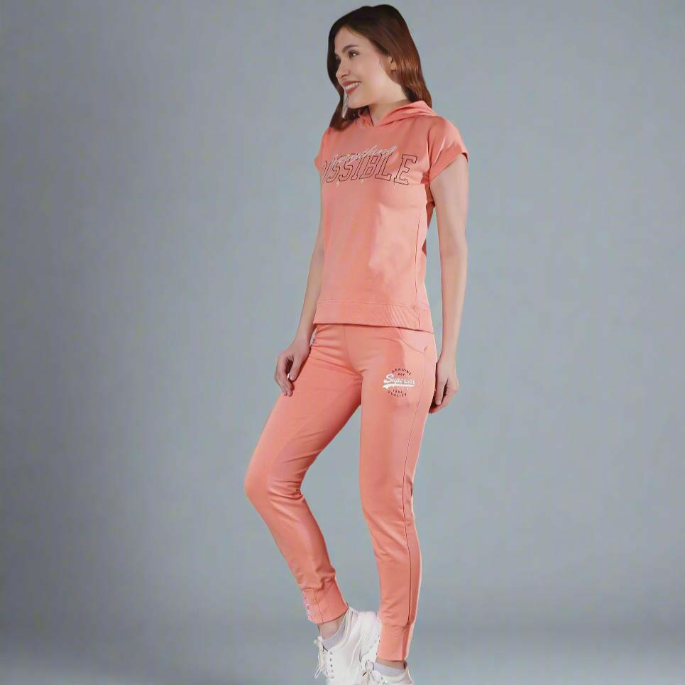 Half Sleeve Peach Color Hoodie Co-ord Set - ASTRON Half Sleeve Peach Color Hoodie Co-ord Set - ASTRON
