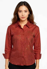 Astron – Rust Embroidered Shirt with Sequin Accents