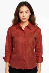 Astron – Rust Embroidered Shirt with Sequin Accents