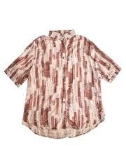 Astron – Burgundy & Taupe Geometric Print Shirt with Embroidery