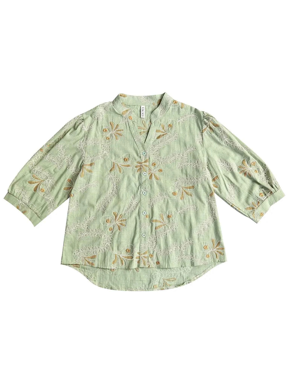 Astron- Tropical Leaf Cotton Button-Down Shirt For Women