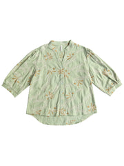 Astron- Tropical Leaf Cotton Button-Down Shirt For Women