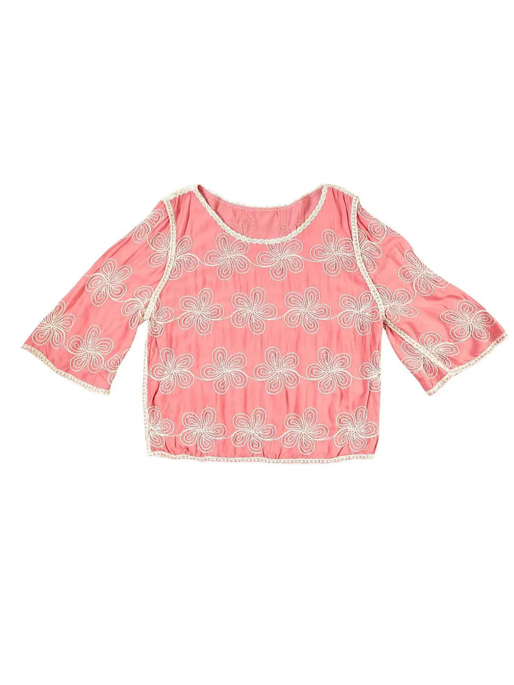 Astron – Crop Top with White Floral Embroidery