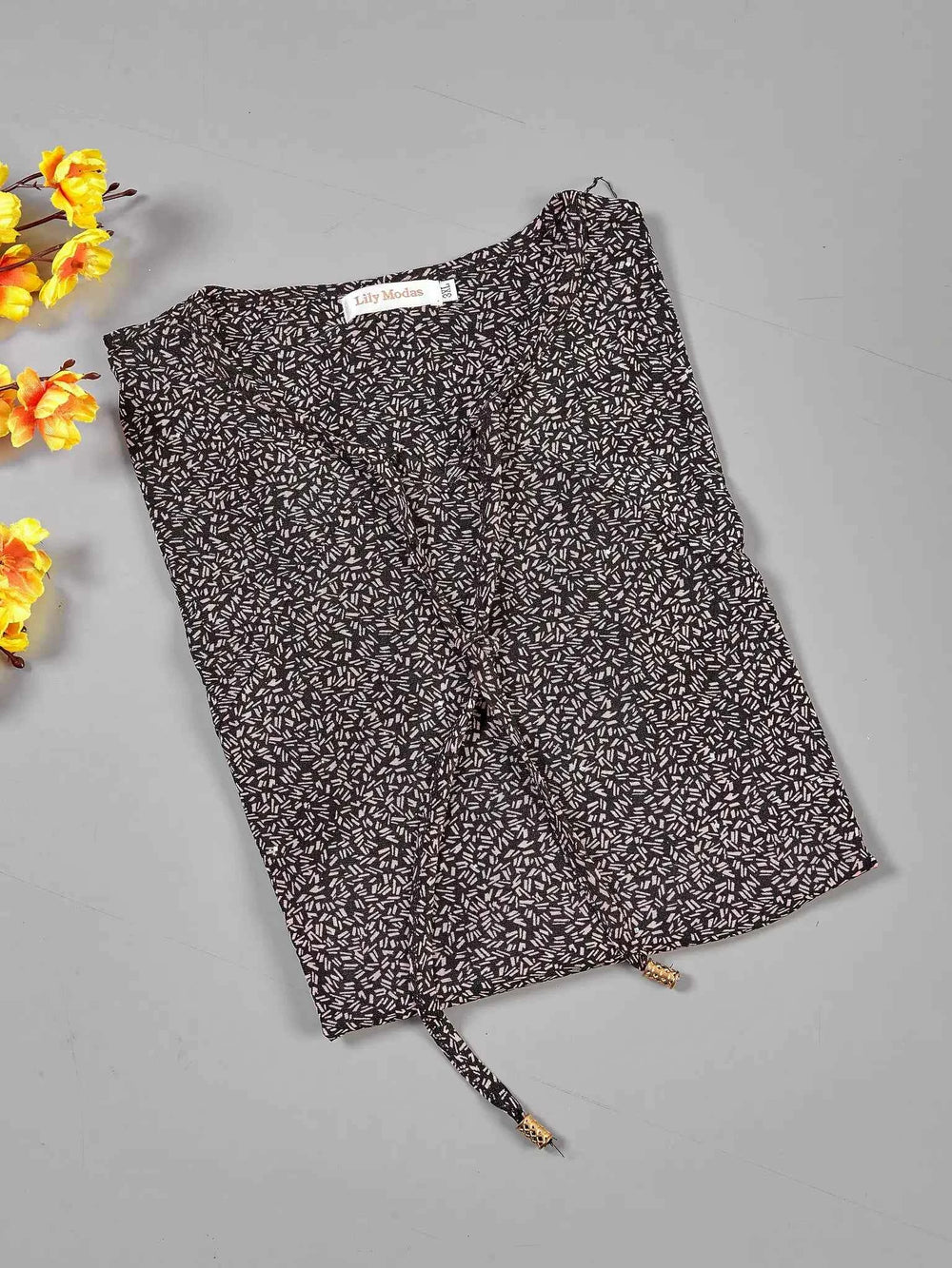 Astron – Black Textured Top with Bell Sleeves