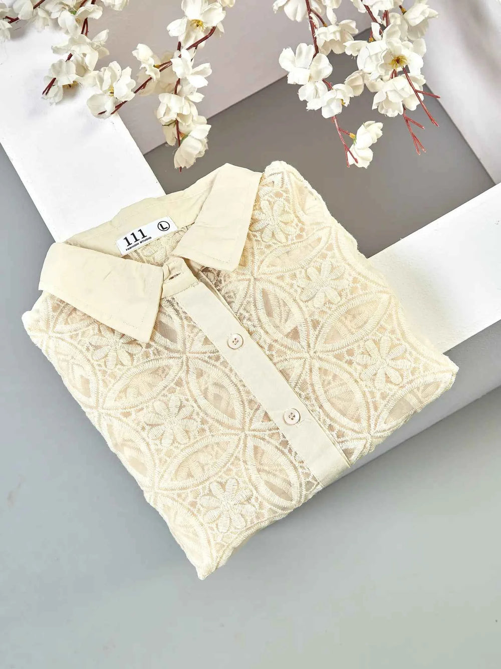 Astron – Lace Shirt with Geometric Floral Overlay
