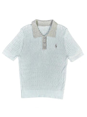 Astron - Ribbed Knit Polo Shirt with Collar