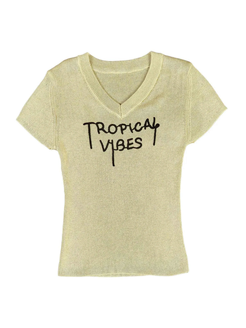 Astron - Embroidered V-Neck Ribbed Knit Top