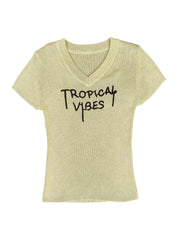 Astron - Embroidered V-Neck Ribbed Knit Top