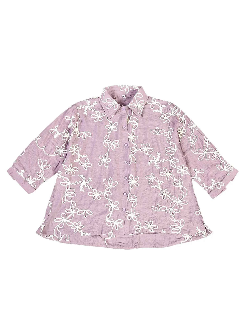 Astron - Lavender Floral Embroidered Button-Down Shirt