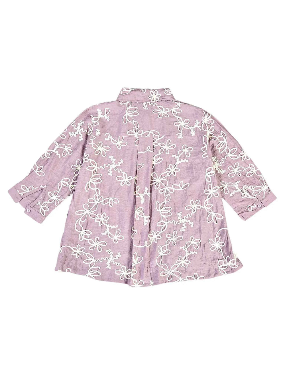 Astron - Lavender Floral Embroidered Button-Down Shirt