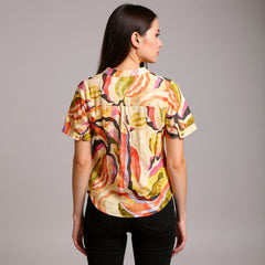 Astron – Abstract Print Blouse with Vibrant Swirl Pattern