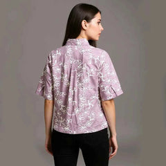 Astron - Lavender Floral Embroidered Button-Down Shirt