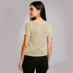 Astron - Embroidered V-Neck Ribbed Knit Top