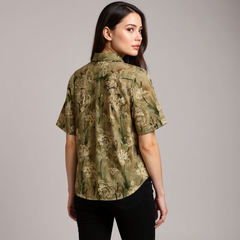 Astron - Olive Green Printed Viscose Shirt For Women