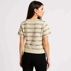 Astron - Cream Knit Top With Multicolored Stripes