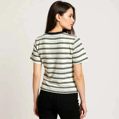 Astron - Striped Knit T-Shirt With Ribbed Crew Neckline