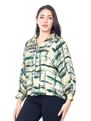 Astron – Green Printed Long Sleeves Shirt for Women