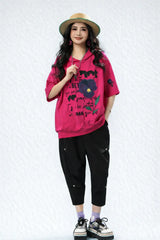 Women’s Oversized Graphic Hooded T-Shirt with Patch Work - ASTRON
