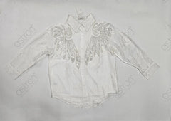 Women’s Ivory Embroidered Full-Sleeve Loose Fit Shirt - ASTRON