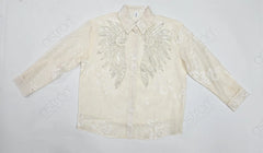 Women’s Ivory Embroidered Full-Sleeve Loose Fit Shirt - ASTRON