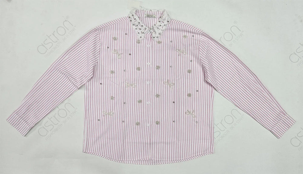 Women's Striped Embellished Shirt for Trendsetting Fashionistas - ASTRON